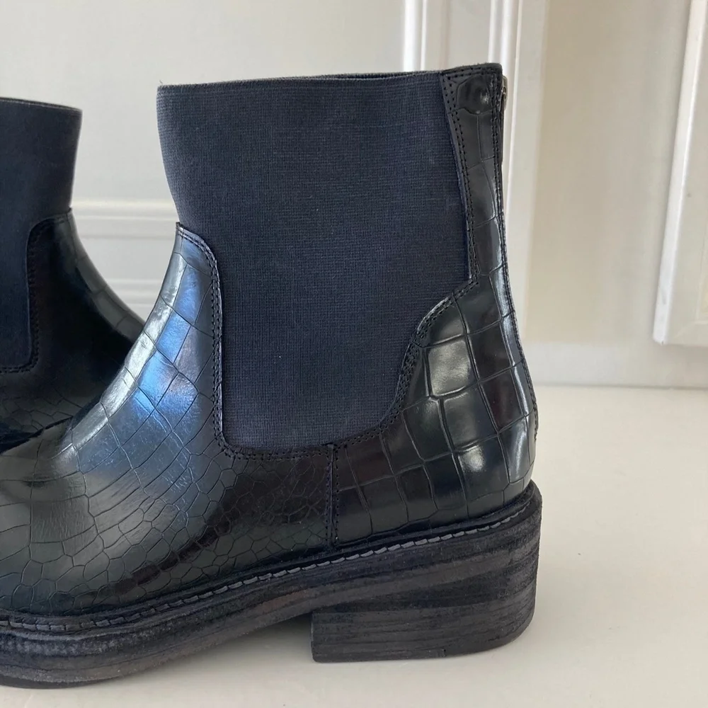 NWOT Free People Arlo Black Leather Animal Print Ankle Boots
